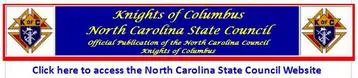 A blue and red banner with the words knights of columbus in gold.